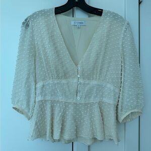 INTERMIX V neck Ivory Clip dot Blouse